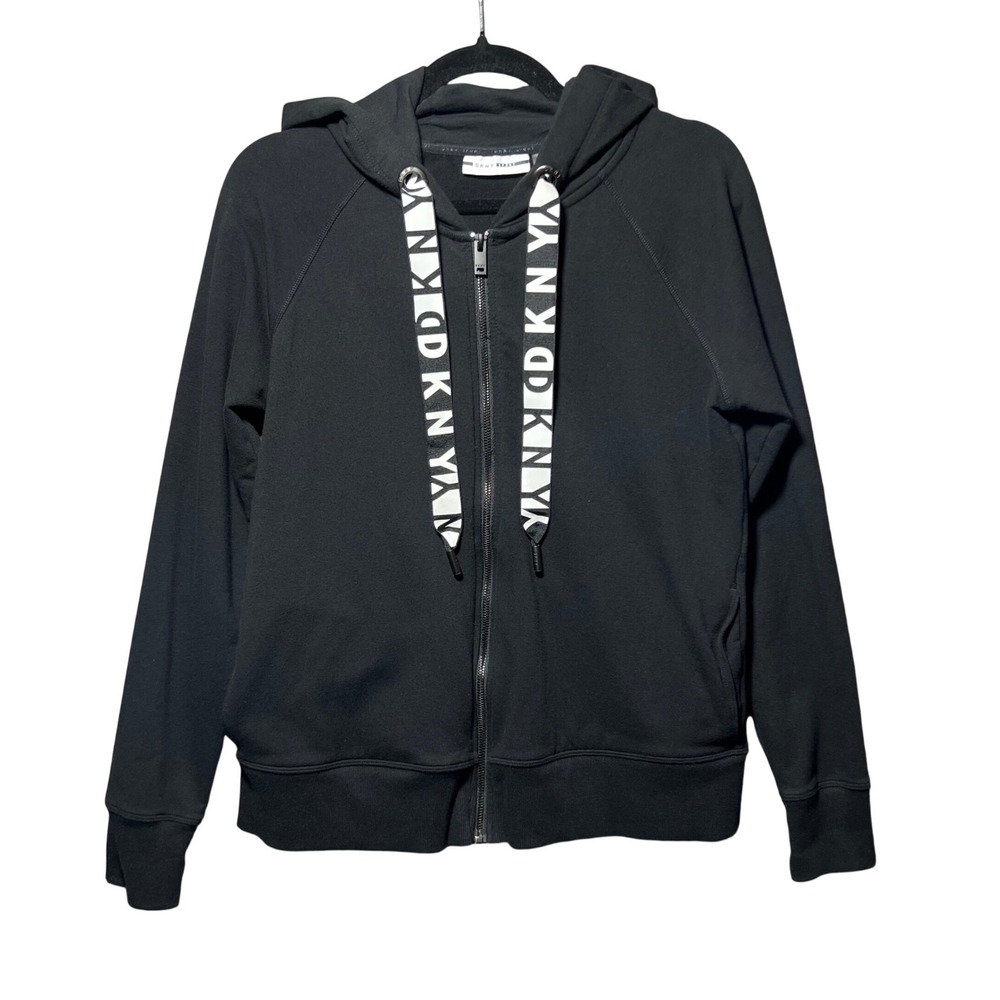 DKNY Sport Black Full Zip Hoodie‎ Logo Drawstring Sweatshirt Small